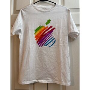 Apple 50th Anniversary Employee T Shirt Small White Rainbow Brush Logo 1976 2026